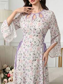 Yasmyna Đầm nữ thanh lịch in hoa toàn thân, kiểu dáng Ả Rập, thắt eo chéo. - Nhiều màu - Xem 2