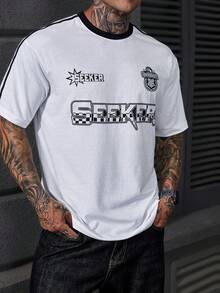 DAZY Men's Round Neck Letter Print Casual Versatile Daily Wear Short Sleeve T-Shirt Summer Graphic Tee - White - View 7