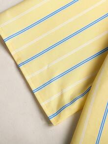 SHEIN Bộ đồ hè thường ngày 3 món cho bé gái tuổi teen - Áo sơ mi kẻ sọc vàng, áo khoác len và quần short. - Màu vàng - Xem 7