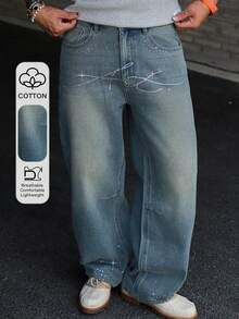 DAZY Pantalones vaqueros casuales de hombre de primavera con letras de strass - Azul - Ver 4