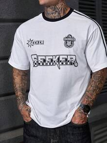 DAZY Men's Round Neck Letter Print Casual Versatile Daily Wear Short Sleeve T-Shirt Summer Graphic Tee - White - View 5