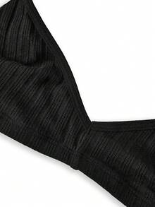 Ocili 2pcs 100% Cotton Ribbed Comfortable Basic Minimalist Underwear, EasyComfort ChicAutumnCasual Women's Bra - Black and White - View 11
