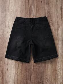 Manfinity Joysei Pantalones cortos de mezclilla desgastados de estilo casual urbano para hombres - Negro - Ver 2