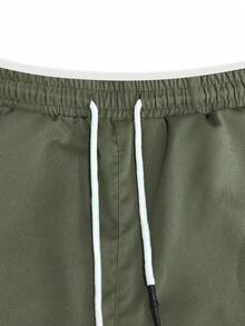 Manfinity Homme Men's Elastic Waist Drawstring Cargo Pants With Pockets And Ribbed Cuffs - Army Green - View 3