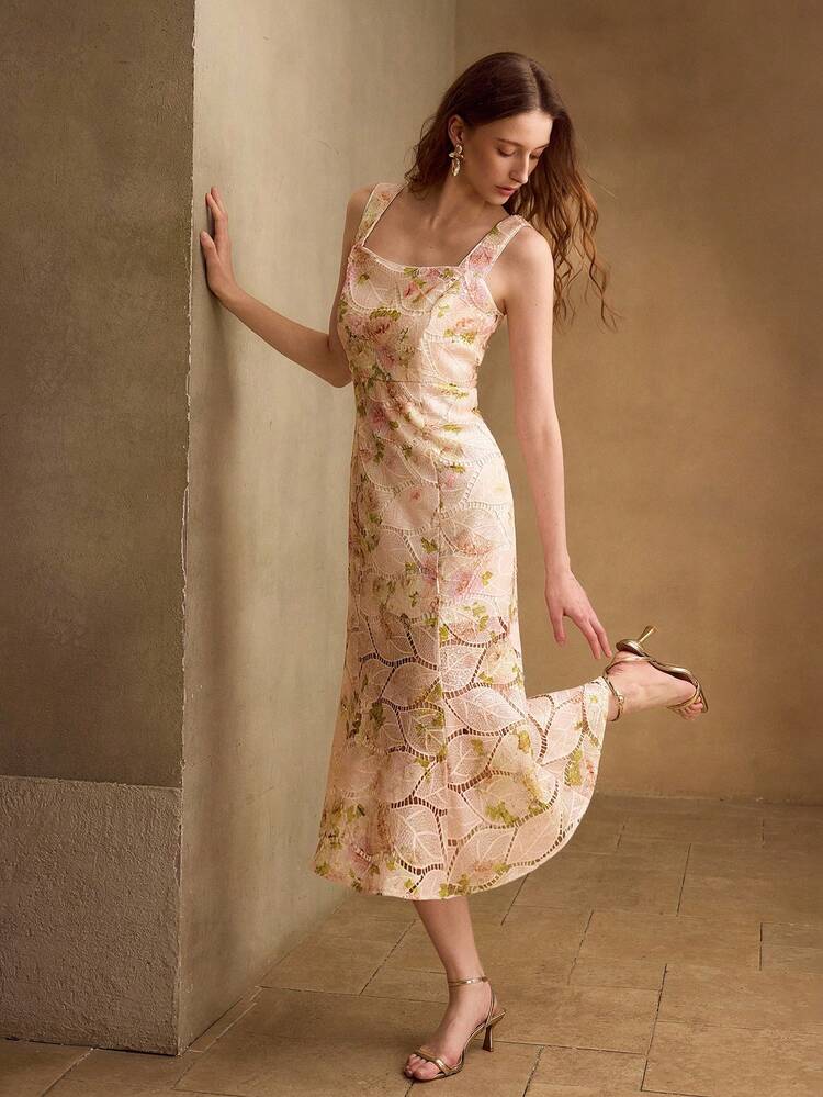 WOMEN'S EVERYDAY & DATE WATER-SOLUBLE PRINTED MID-LENGTH DRESS, SPRING/SUMMER