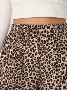 Solflare Pantalones anchos de uso diario versátiles y casuales con estampado de leopardo para mujer de talla grande - Marrón - Ver 5