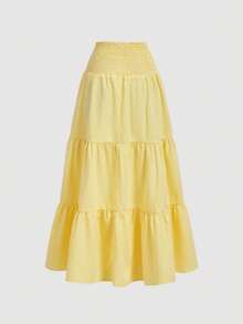 SHEIN MOD Casual Solid Ruffle Hem Skirt, Versatile For Daily Wear In Summer - Yellow - View 7