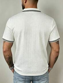 Manfinity Homme 男士短袖 Polo 衫，白色與黑色，夏季休閒度假款，柔軟舒適面料，適合高爾夫、商務專業辦公穿著，理想禮物，儀式場合 - 白色 - 查看 2