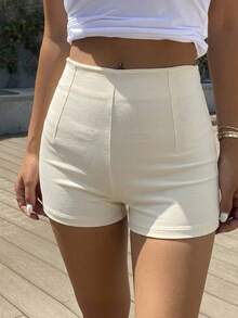 DAZY High Waist Solid Shorts Fall - Beige - View 1