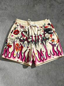 ROMWE MEN 2026 Spring/Autumn New Digital Print Men's Shorts, Summer Beach Pants, Suitable For Casual Daily Wear - Multicolor - View 5