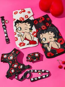 Betty Boop x SHEIN 1件卡通圖案印花寵物連帽衛衣，貓咪衣服，狗狗衣服，尺寸XXS-XXXXL，特小號，特大號，俏皮，可愛，性感，唇印 - 黑色 - 查看 7