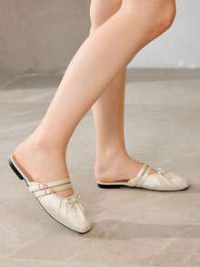MOTF PREMIUM FASHIONABLE VINTAGE COMFORTABLE CASUAL BOW DECOR FLATS FOR CHRISTMAS SPRING SHOES - Rice apricot - View 6