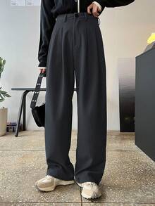 DAZY High Waist Plicated Detail Wide Leg Pants,Women Dress Pants Fall - Grey - View 4