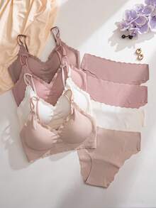 8pcs Comfortable Wavy Edge Jelly Gel Tape Removable Strap Seamless Bra Set - Multicolor - View 3