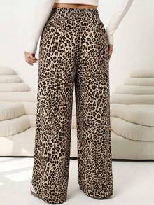 Solflare Pantalones anchos de uso diario versátiles y casuales con estampado de leopardo para mujer de talla grande - Marrón - Ver 2