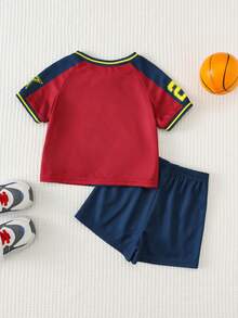 Cozy Pixies 2pcs Baby Boy Knitted Soft Numeric Print Crew Neck Short Sleeve Top And Elastic Waist Shorts Set - Multicolor - View 2