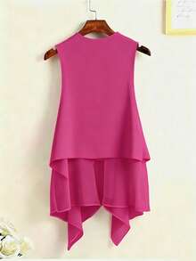 SHEIN LUNE CURVE Plus Size Solid Color Asymmetric Hem Sleeveless Blazer - Hot Pink - View 2