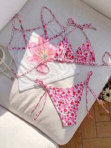 Elavelle Women's Random Print Halter Neck Bikini Set, Spring/Summer - Multicolor - View 5