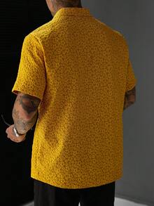 SLATEMANN Men's Casual Jacquard Short Sleeve Shirt, Summer - Yellow - View 2