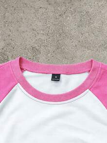 PAVTROS Men's Contrast Color Round Neck Raglan Sleeve Long Sleeve T-Shirt With Letter & Cross Print, Suitable For Daily Life, Travel And Vacation - Pink - View 4