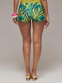 MUSERA Slinky Animal Print Low Rise Fitted Micro Shorts Hotpants Spring Summer Ibiza Festival Holiday Vacation Cute Y2k Night Out Club - Green - View 2