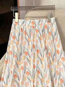 Modelyn Plus Size Tulip Print A-Line Casual Skirt, Spring/Summer - Multicolor - View 5