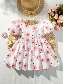 Cozy Pixies Baby Girl Elegant & Cute Summer Patchwork Floral Pattern Yellow Bow Collar Loose Dress - Multicolor - View 4