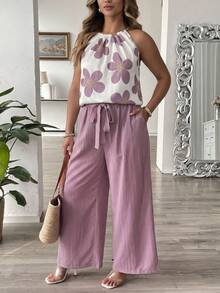 Ceyna Plus Size Women's Fashionable Elegant And Lively Spaghetti Strap Jumpsuit, Spring/Summer Vacation Light Purple - Mauve Purple - View 4