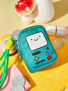 ADVENTURE TIME X SHEIN 1個雙面表情復古遊戲機造型迷你PU皮革零錢包，可愛鑰匙圈收納袋附手腕帶，小巧便攜硬幣收納包，適合遊戲愛好者與卡通迷的完美禮物 - 綠色1 - 查看 4