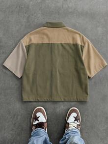 EASEVO Men's Plus Size Contrast Color Patch Pocket Short Sleeve Single-Breasted Shirt - Multicolor - View 3