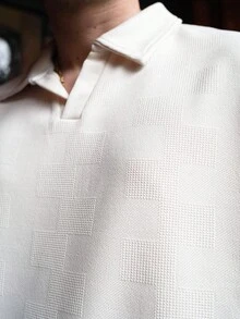 LEOGASHI LEOGASHI 男士纹理休闲 Polo 衫 - 米色 - 查看 4