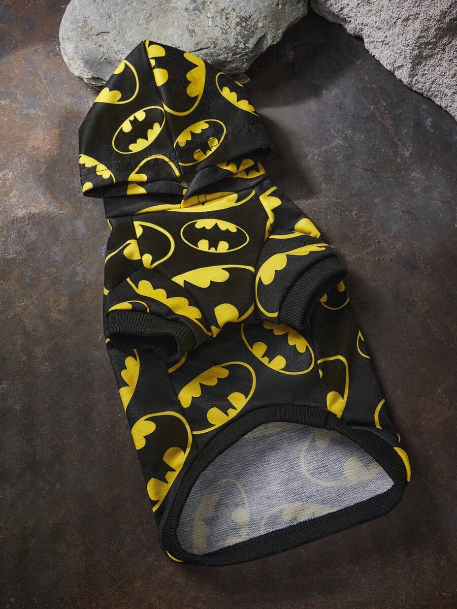 BATMAN X SHEIN 1 Buah Baju Hoodie Bermotif untuk Hewan Peliharaan, Pakaian Kucing, Pakaian Anjing, Ukuran XXS-XXXXL, Ekstra Kecil, Ekstra Besar, Kelelawar, Logo, Keren. - Hitam - View 1