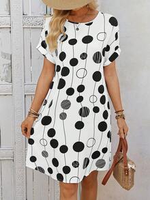 EMERY ROSE Abito estivo casual a stampa, senza maniche, con scollo tondo e linea ad A - nero - Visualizzare 4