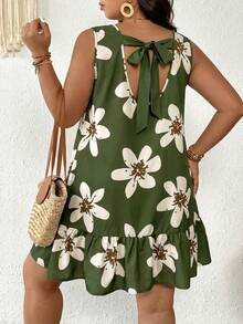SHEIN Frenchy Plus Size Floral Print Sleeveless Casual Dress Casual Vacation Going Out Floral Print Dress For Women - Green - View 2