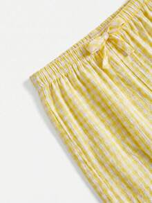 SHEIN 青少年女孩條紋低腰短褲 夏季度假海灘休閒短褲 - 黃色 - 查看 6