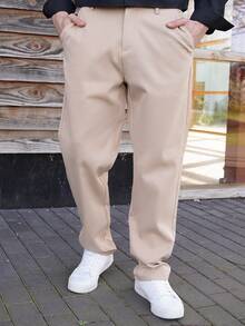 LEOGASHI LEOGASHI Men's Solid Color Button Front Pocket Minimalist Casual Suit Pants, Fall - Khaki - View 5
