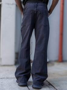 BelSigned BelSigned Men's Fashionable Casual Washed Side Pockets Loose Flared Jeans, Grunge - Black - View 2