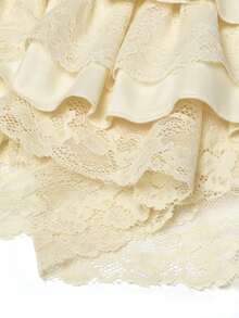 EMERY ROSE Women's Ruffled Lace Lantern Shorts, Elastic Waist With Cute Bow Front Layered Bottom - Apricot - View 4