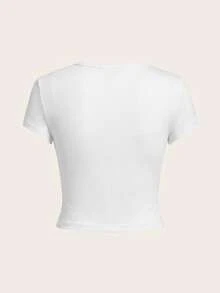 SHEIN Tall CURVE CURVE 新款大尺碼女款高個子休閒百搭短袖T恤，夏季返校高腰上衣，畢業季適用 - 彩色 - 查看 7