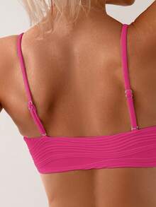 SHEIN Swim Women's Solid Color Swimwear Set For Vacation & Beach - Hot Pink - View 4