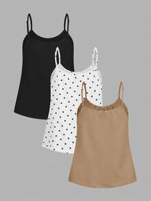 SHEIN EZwear 3 chiếc áo hai dây dáng rộng xếp ly dành cho nữ, có dây đeo điều chỉnh được, thích hợp cho mùa xuân và mùa hè. - Nhiều màu - Xem 2