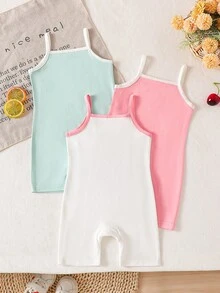 SHEIN 3pcs/Set Romper Bayi Perempuan Motif Buah Musim Panas, Gaya Manis dan Lucu Warna Hijau dan Putih, Nyaman Dipakai, Cocok untuk Liburan, Jalan-jalan Sehari-hari & Pemotretan - MultiWarna - View 2