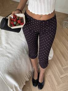 SHEIN EZwear 女士咖啡棕色波点印花修身裤 - 咖啡棕 - 查看 4