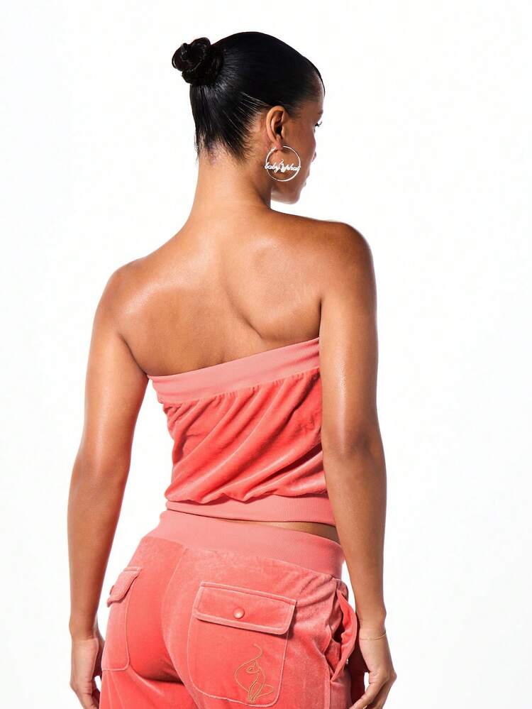 BABYPHAT Top fascia in velluto con logo ricamato in oro e tasca centrale anteriore