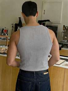 DAZY Áo tank top nam dáng ôm, chất liệu có họa tiết, màu xám nhạt, thích hợp cho mùa hè. - Màu Xám nhạt - Xem 2