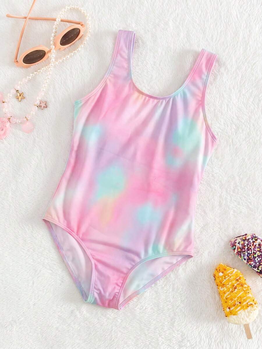 SHEIN 少女条纹印花吊带泳衣套装 - 彩色 - 查看 1