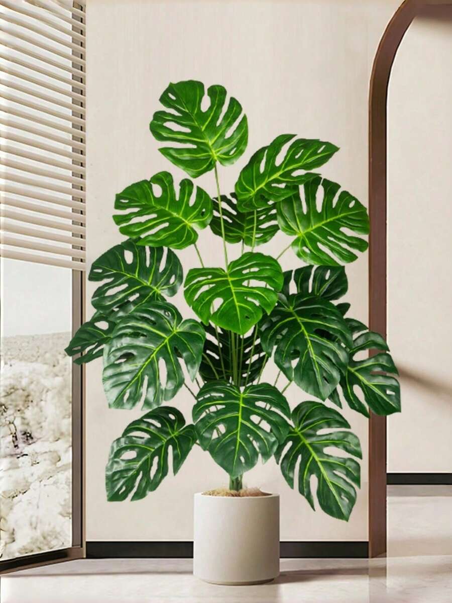 70-100cm Large Artificial Monstera Tree Fake Palm Plants Plastic Turtle Leafs Tropical Artificial Landscape Plants For Home Garden Office Party Wedding Decor, Valentine Day, Gift Gifts Birthday Graduation - Dark Green - View 1