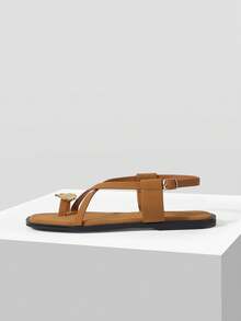 MOTF PREMIUM LADIES BURGUNDY CASUAL FASHION COMMUTER AND VACATION STYLE MINIMALIST CASUAL OPEN-TOED CROSSING FLAT SANDALS SUMMER SHOES - Velvet brown - View 3