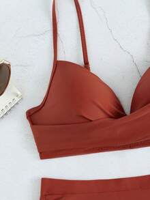 SHEIN Swim Conjunto de bikini fruncido Sujetador push-up y traje de baño de 2 piezas con bottom de cintura alta - Rosa Oxidada - Ver 3