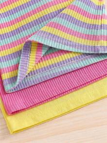 3pcs Set: Solid Color Knit Sleeveless Tank Top & Striped Knit Sleeveless Tank Top For Young Girls - Multicolor - View 6